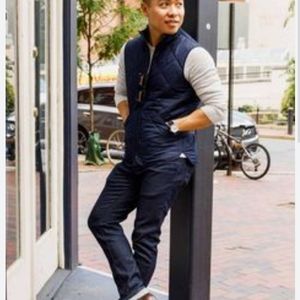 Flannel Lined Vest Coat Navy Blue Puffer Fleece Lining Utility Hiking Jacket L